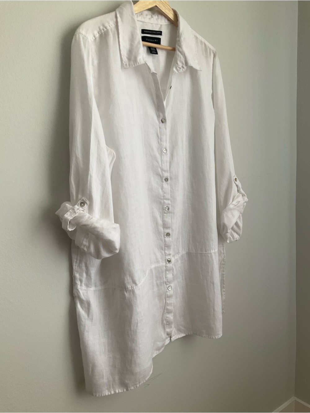 Tahari 2X White Lightweight 100% Linen Button-Down Tunic Shirt - Picture 4 of 9